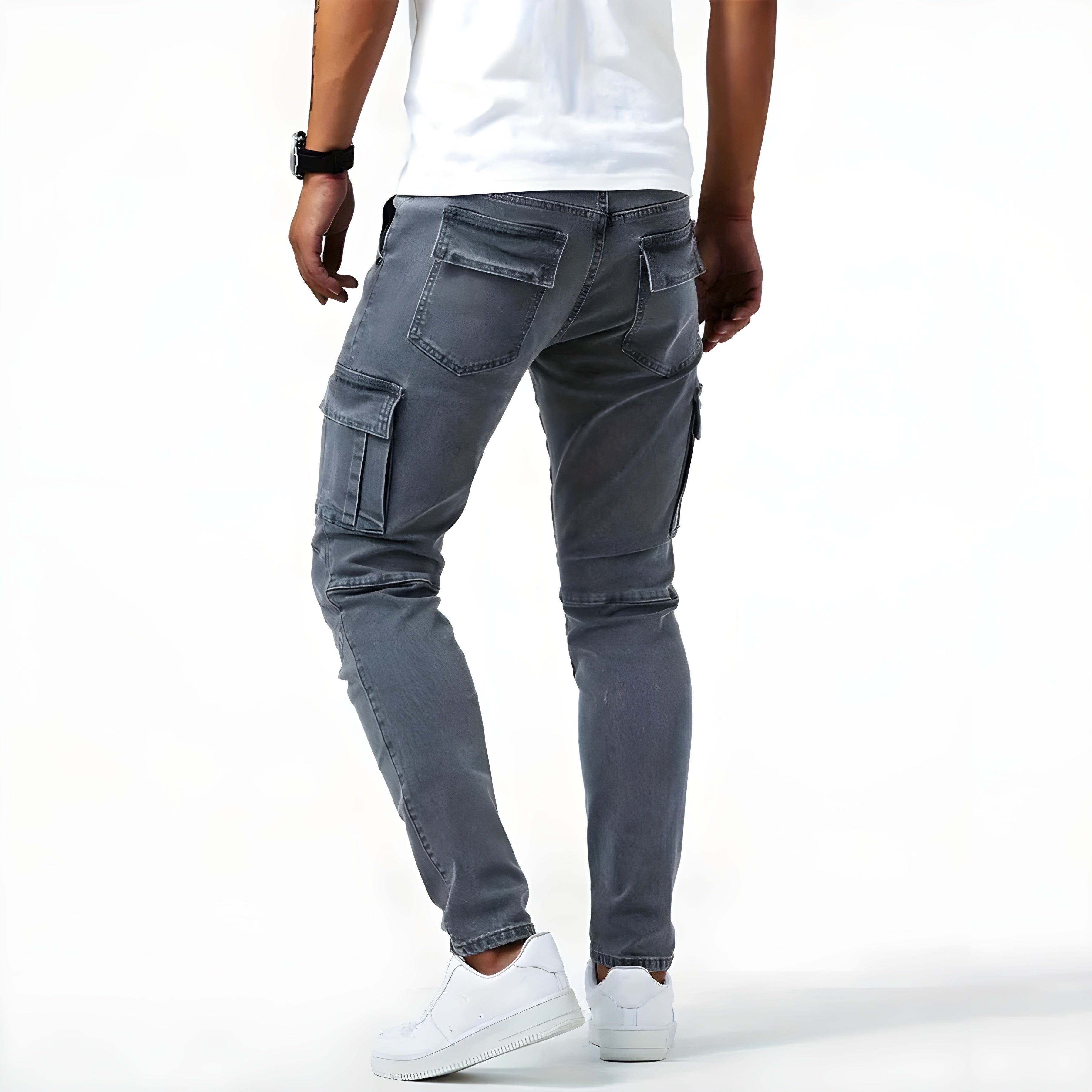 Timo - Casual denim cargo pants with a slim fit and side pockets