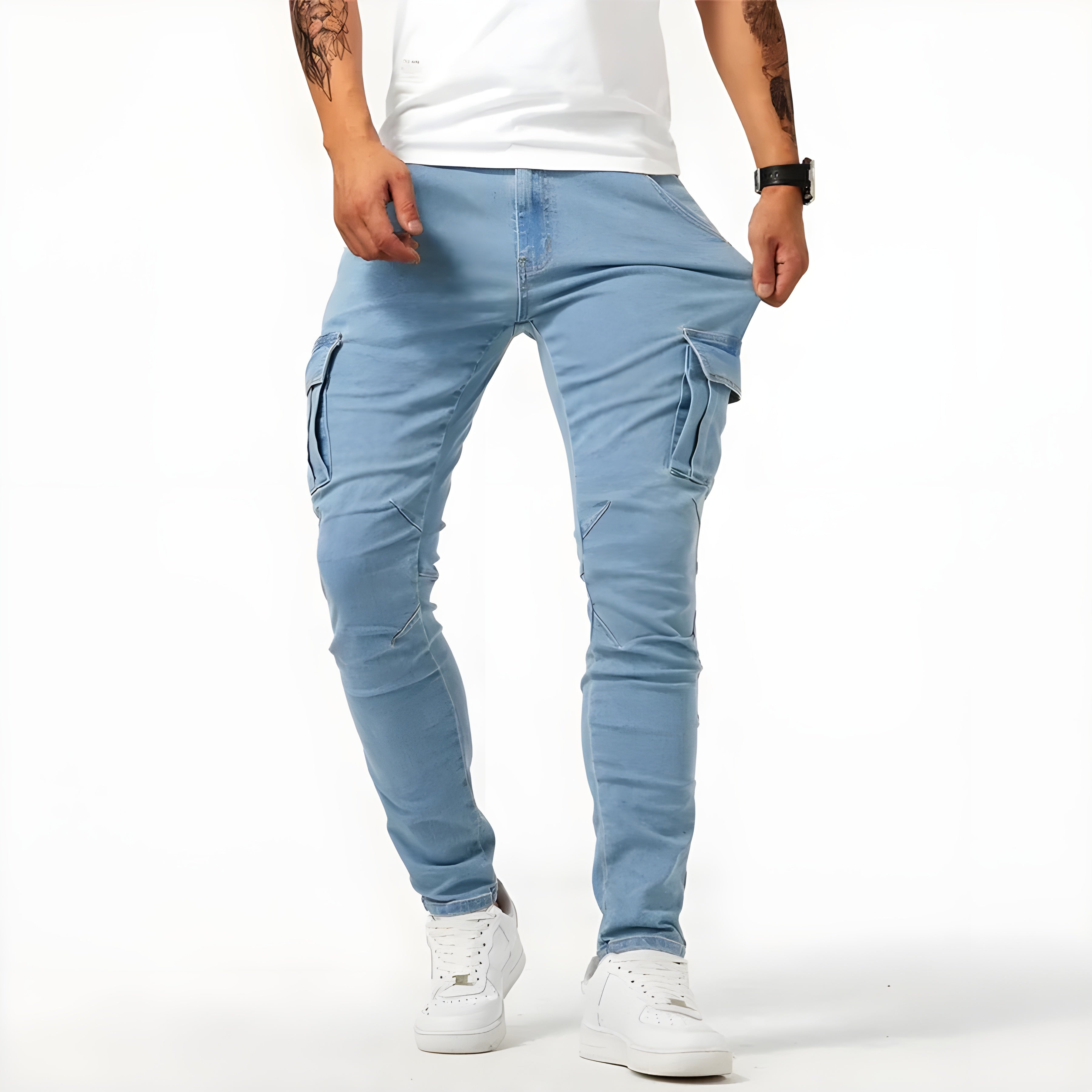 Timo - Casual denim cargo pants with a slim fit and side pockets