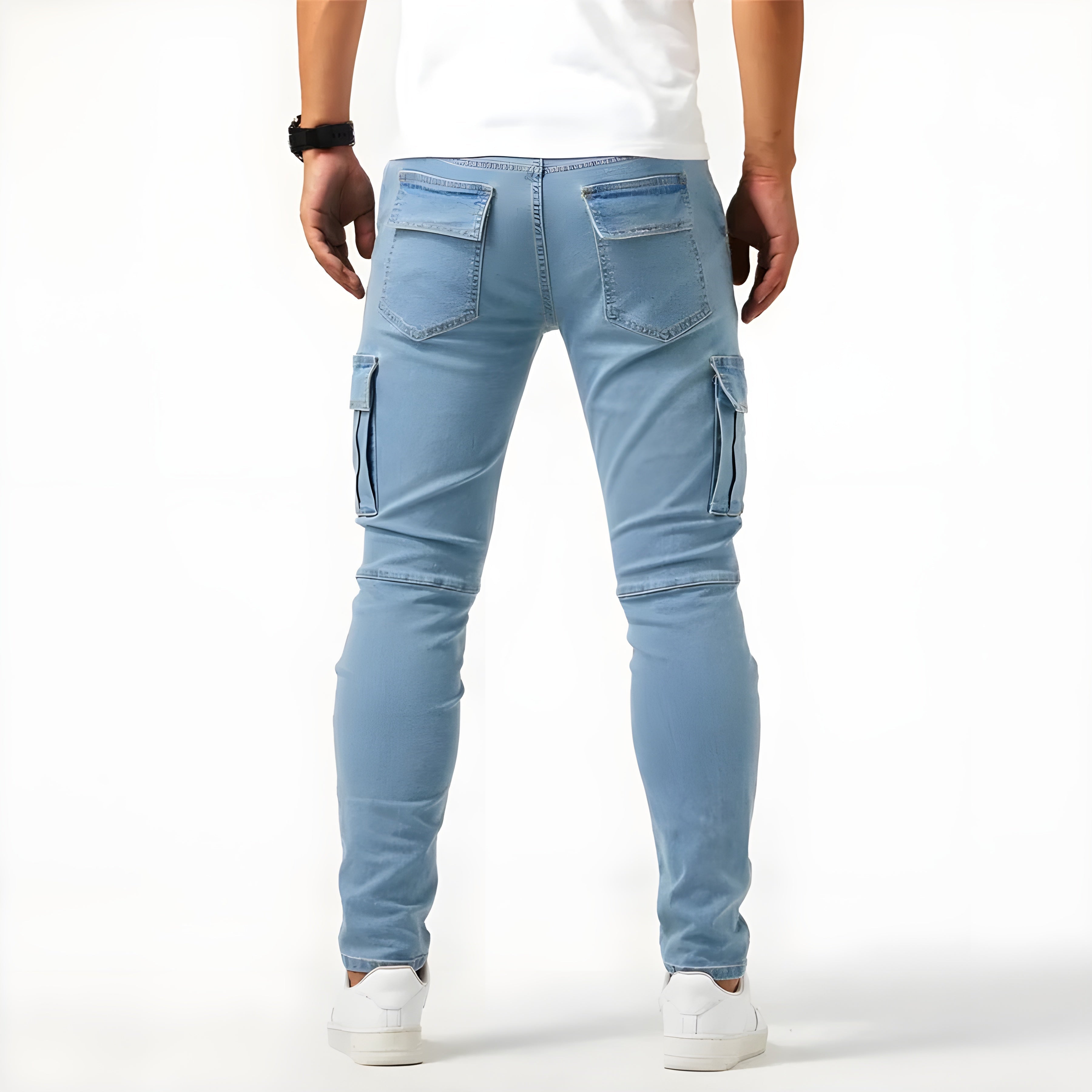 Timo - Casual denim cargo pants with a slim fit and side pockets