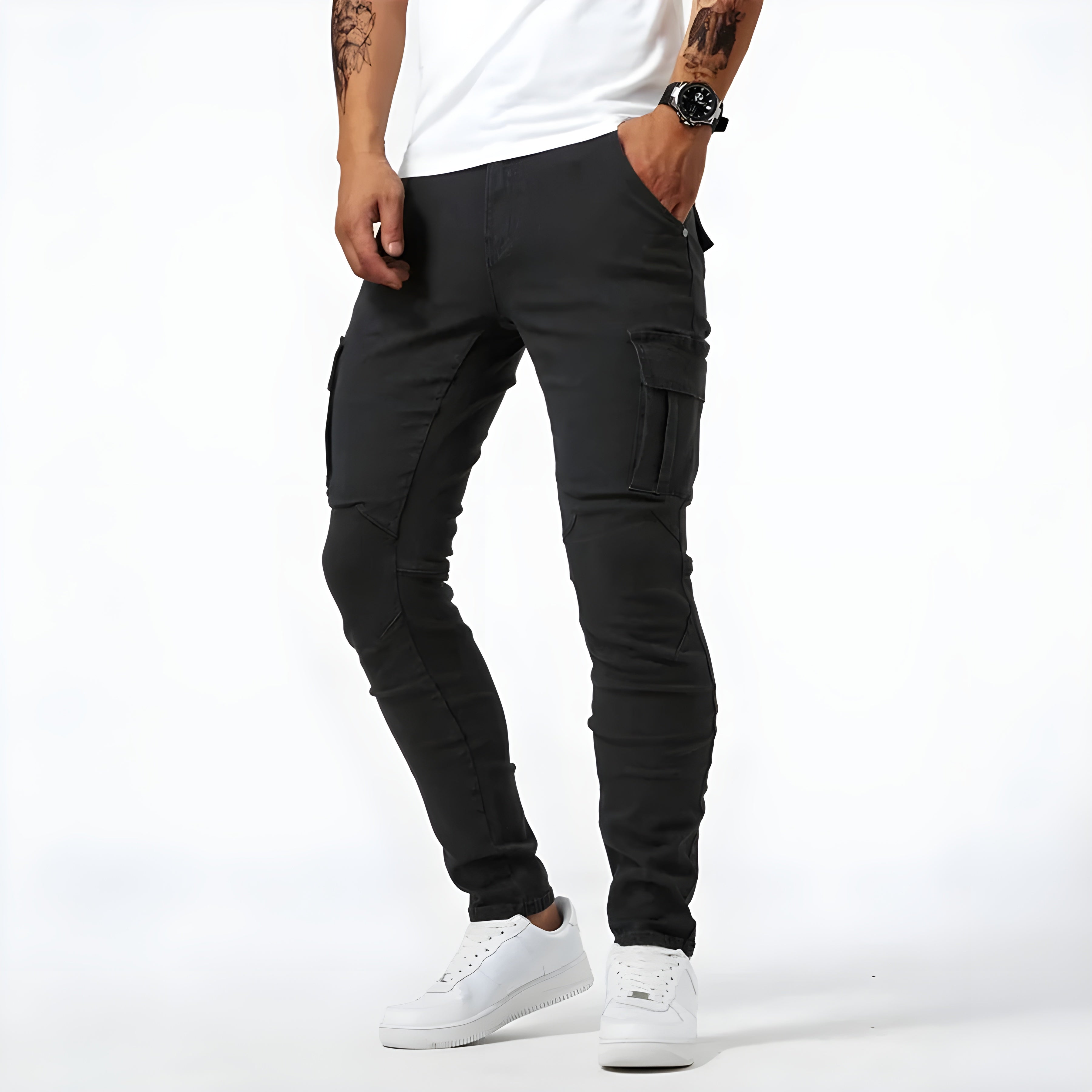 Timo - Casual denim cargo pants with a slim fit and side pockets