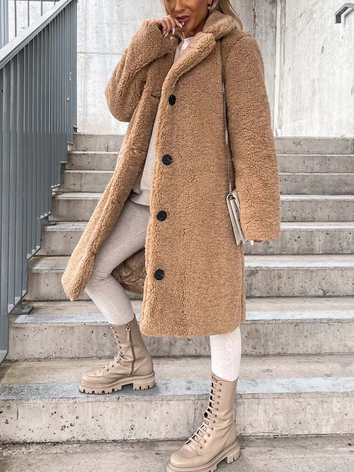 White coat with faux fur collar