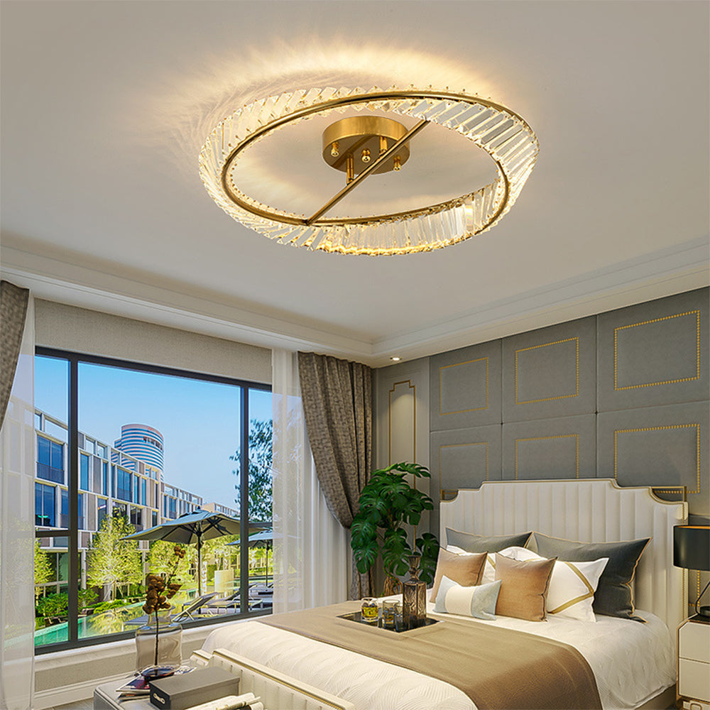 HaloLuxe – Modern Round Ceiling Lamp with Crystal-Inspired Accents and Remote Control