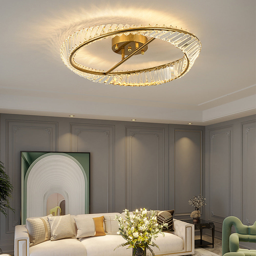 HaloLuxe – Modern Round Ceiling Lamp with Crystal-Inspired Accents and Remote Control