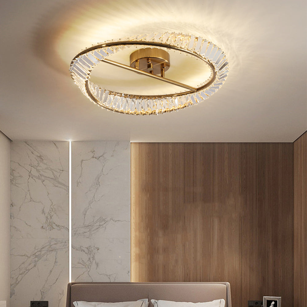 HaloLuxe – Modern Round Ceiling Lamp with Crystal-Inspired Accents and Remote Control