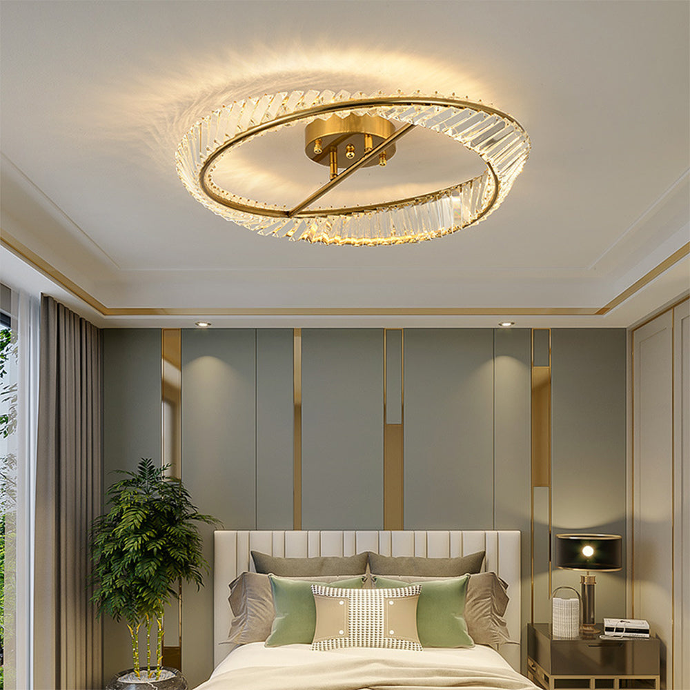 HaloLuxe – Modern Round Ceiling Lamp with Crystal-Inspired Accents and Remote Control