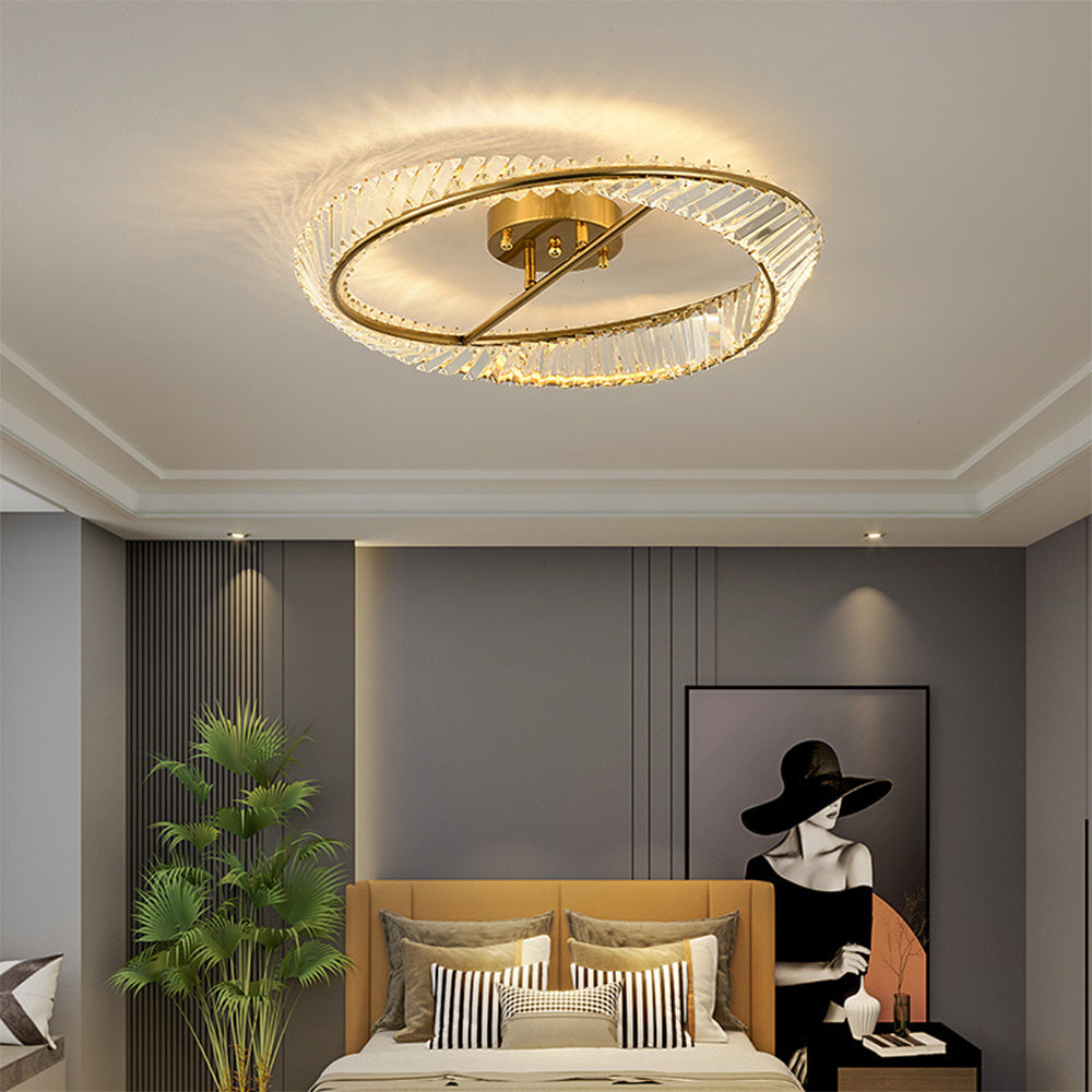 HaloLuxe – Modern Round Ceiling Lamp with Crystal-Inspired Accents and Remote Control