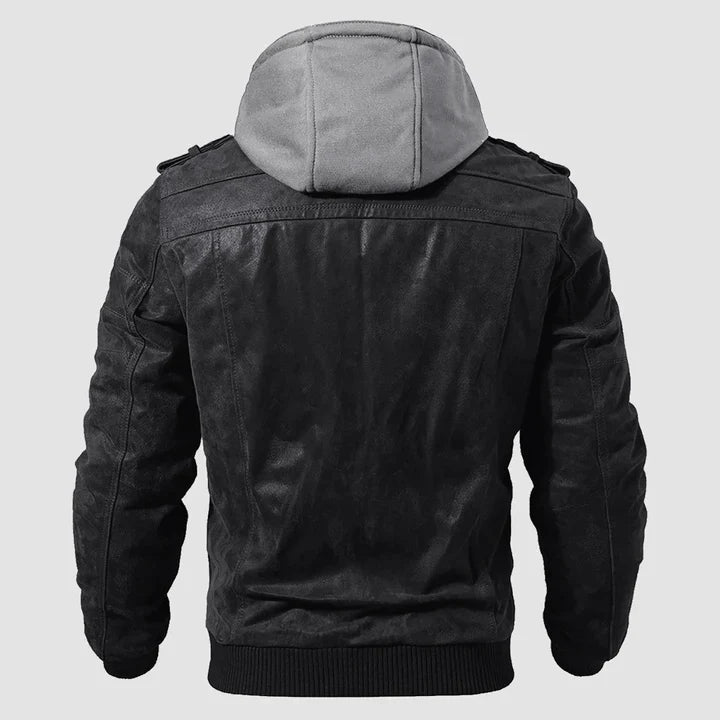 Christ vegan leather zip-up hoodie jacket