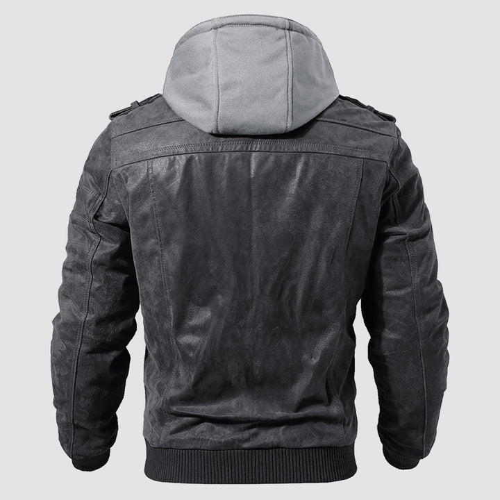 Christ vegan leather zip-up hoodie jacket