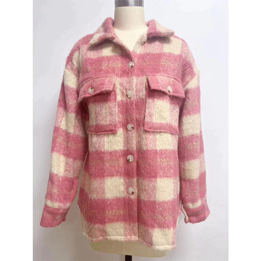 Molly - Checked wool coat with button details