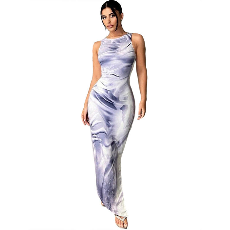 Veralyn Sleeveless Printed Dress with Crew Neck