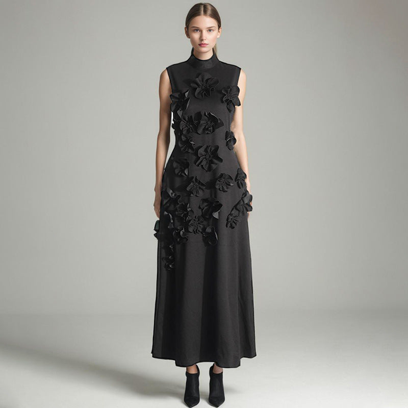 Monaliza - Sculptural Floral Maxi Dress for Elegant Flow