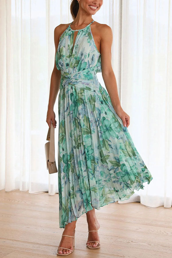 Dane - Long, casual, floral dress with an open back