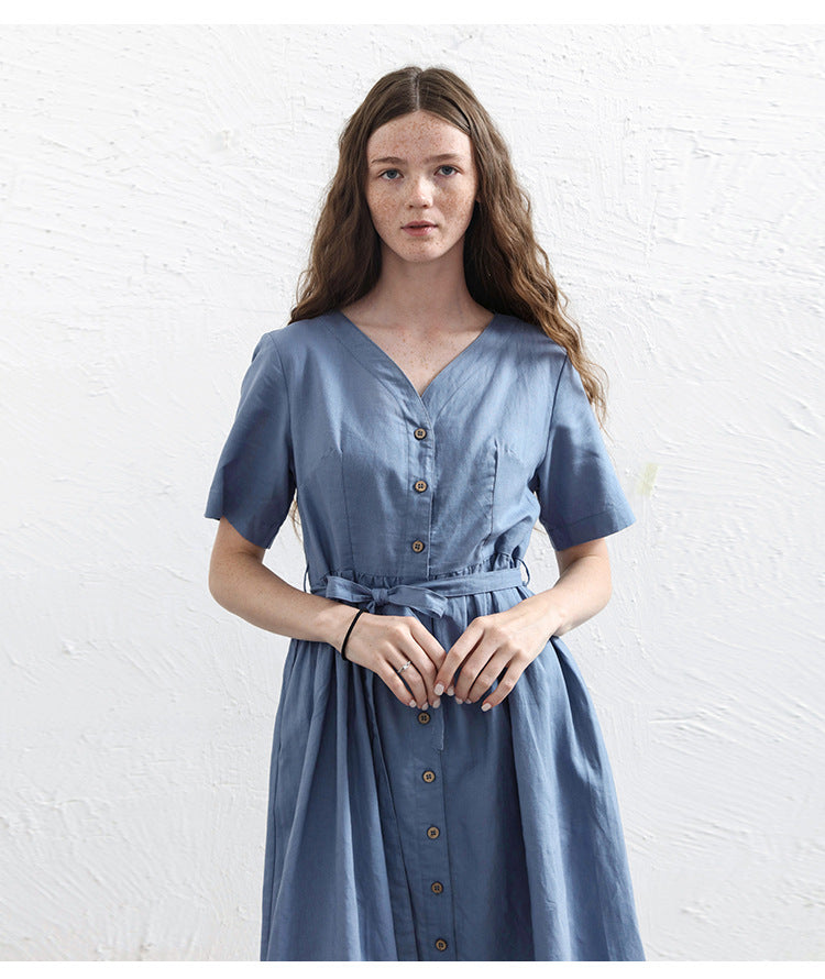 Amber - Classic Midi Dress with Buttons