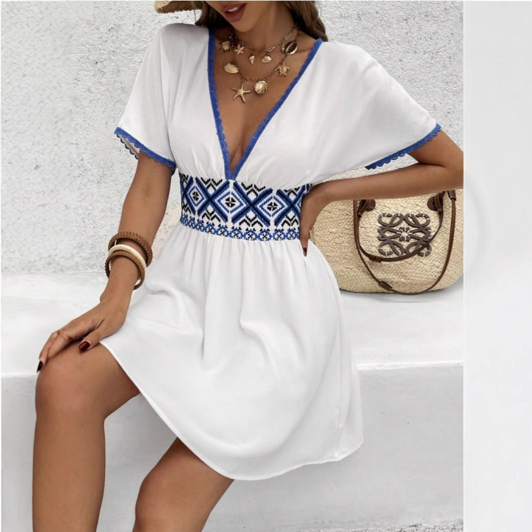 Rihayda - V-Neck Pointed White Dress