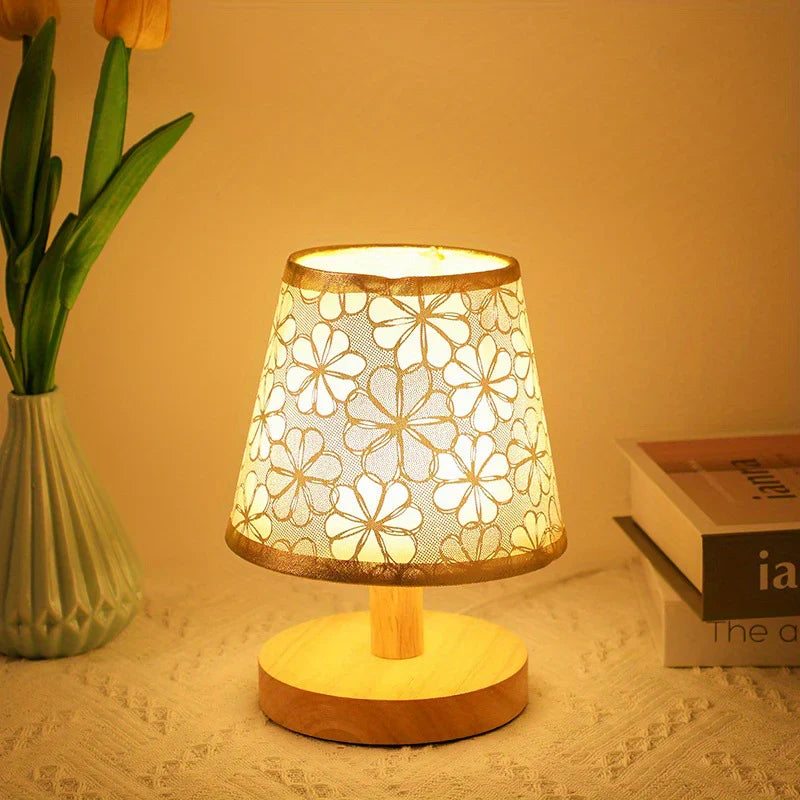 Wooden Minimalist Flower Pattern Table Lamp