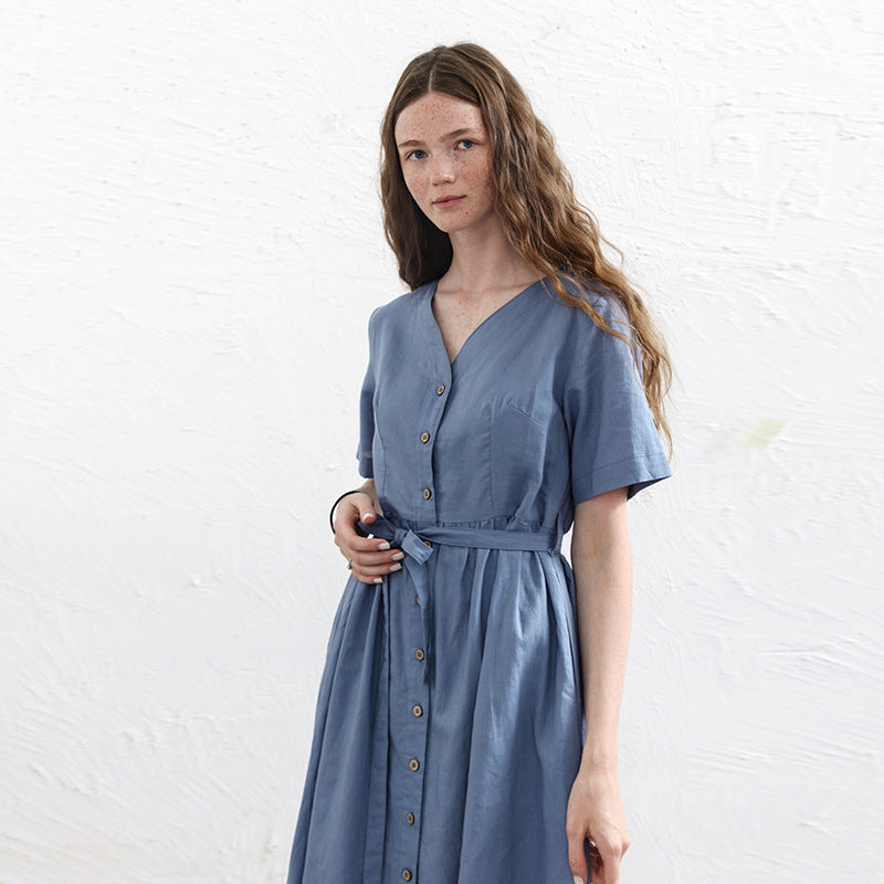 Amber - Classic Midi Dress with Buttons