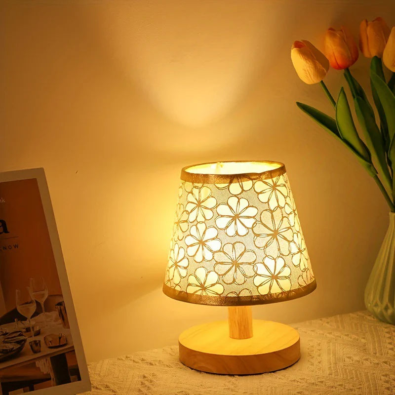 Wooden Minimalist Flower Pattern Table Lamp