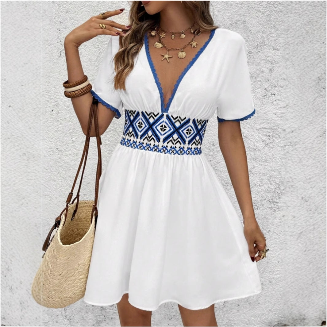 Rihayda - V-Neck Pointed White Dress