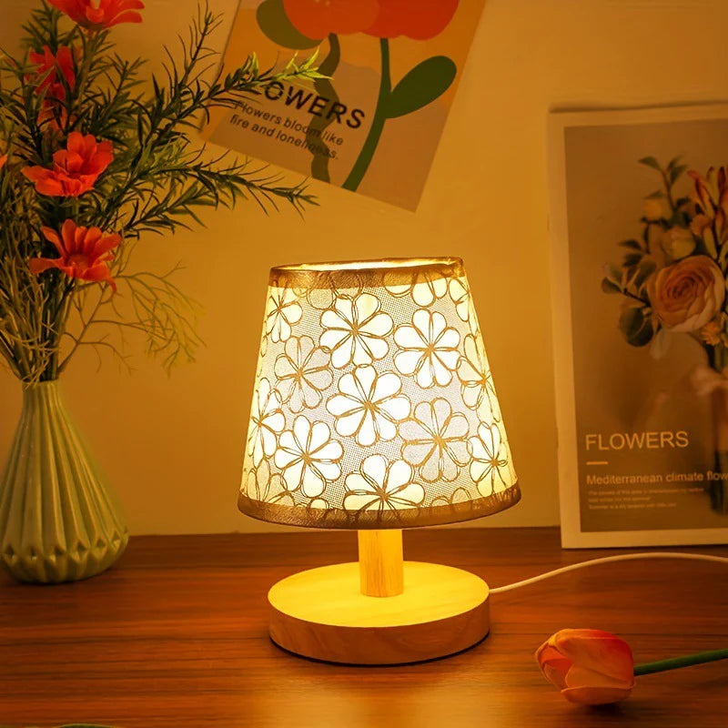 Wooden Minimalist Flower Pattern Table Lamp