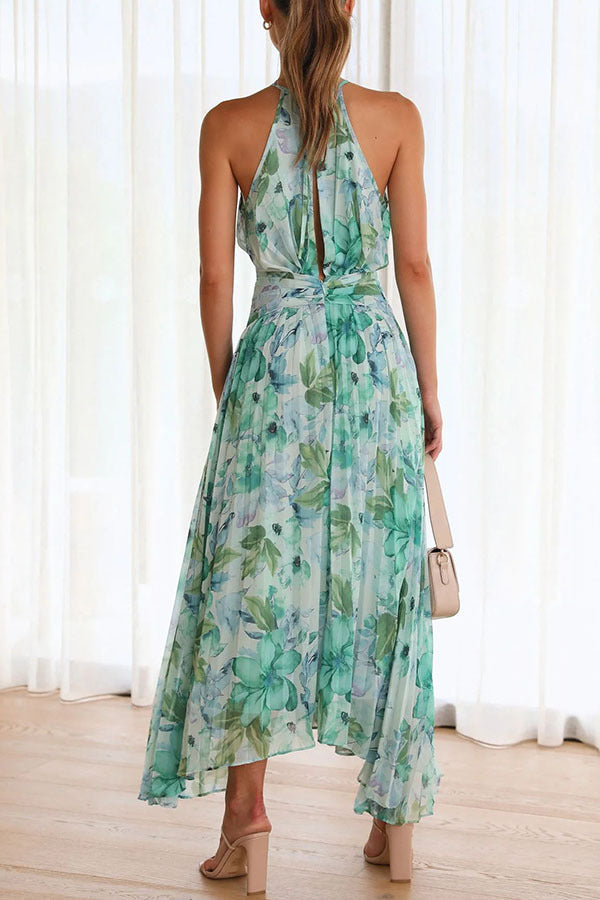 Dane - Long, casual, floral dress with an open back