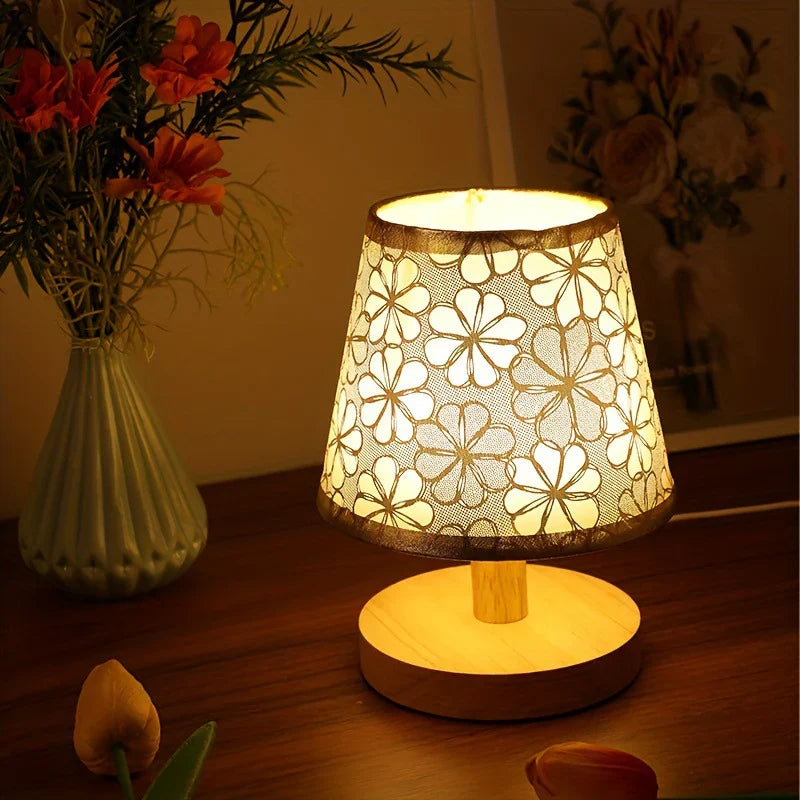 Wooden Minimalist Flower Pattern Table Lamp