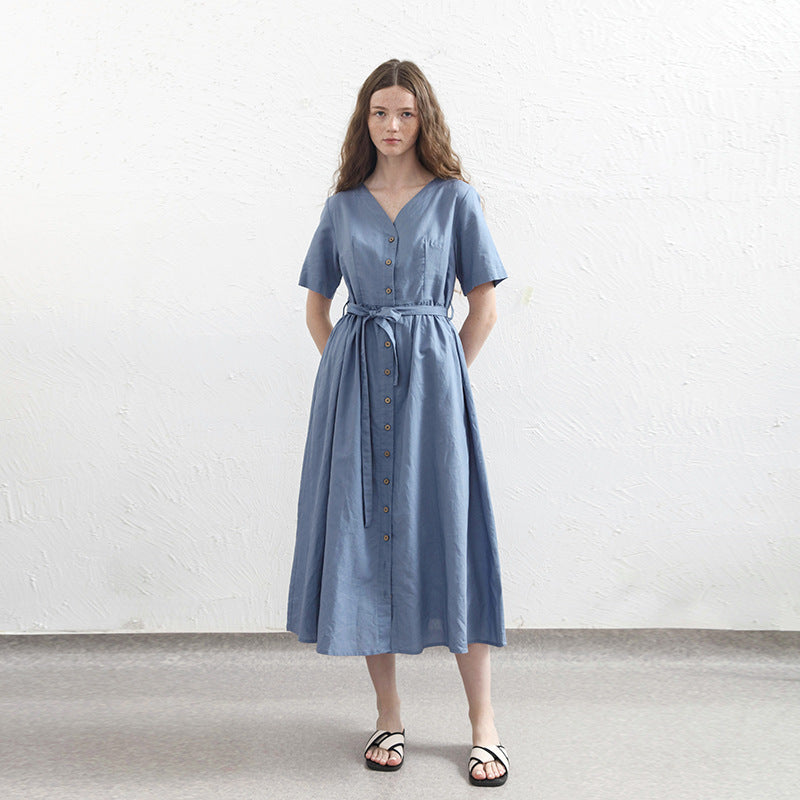 Amber - Classic Midi Dress with Buttons