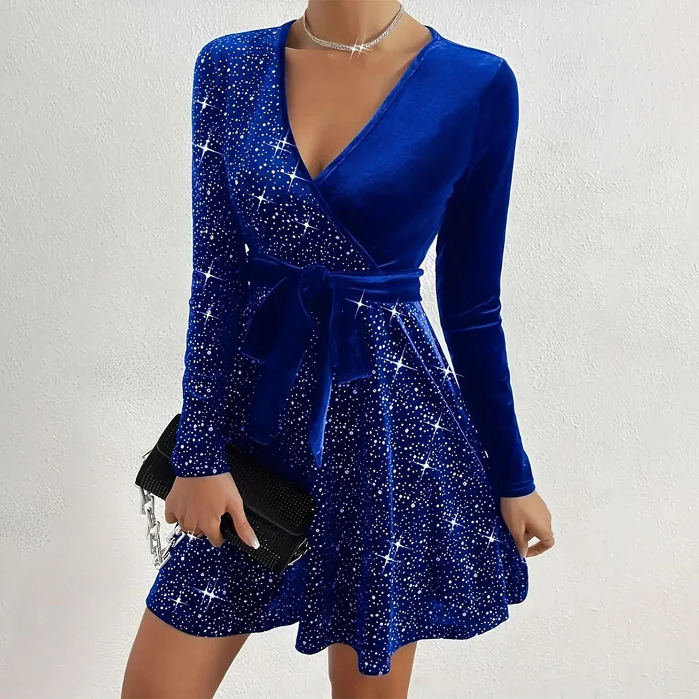 Frida - Shimmering long-sleeved mini dress in velvet