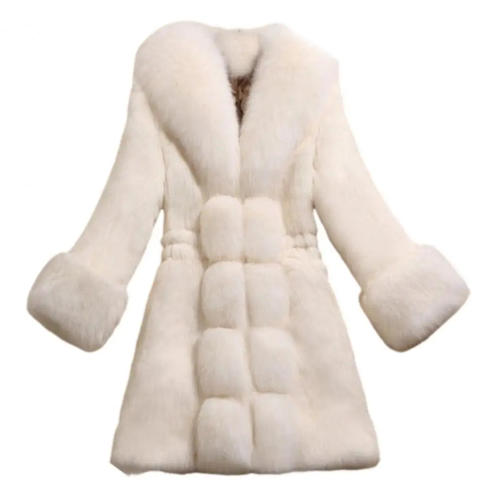 Lena long coat in faux fur with collar and cuffs