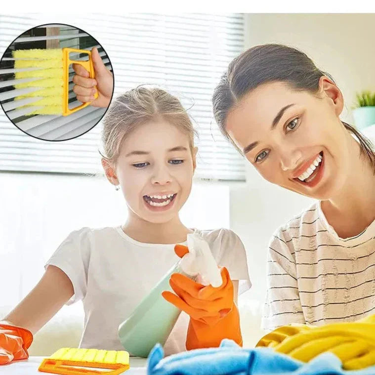 Cleaning brush for tight spaces with reusable microfiber covers