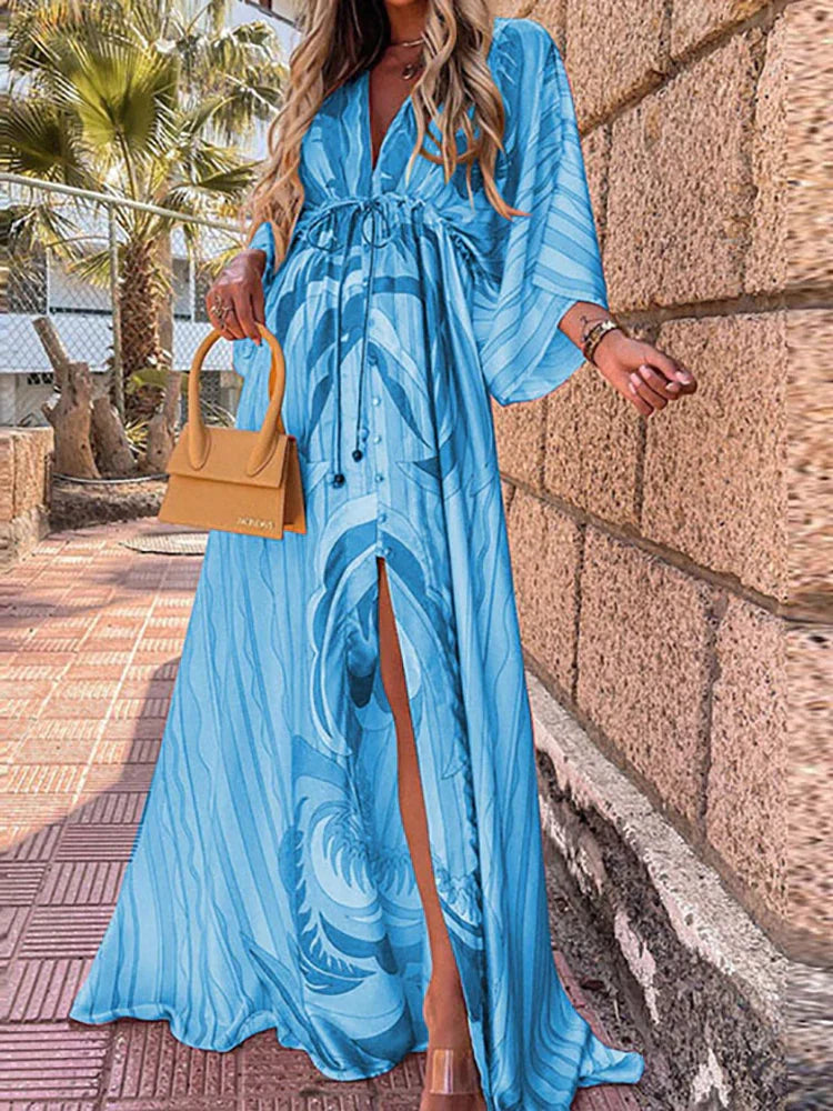 Selene - Elegant Printed Beach Cover-Up Dress