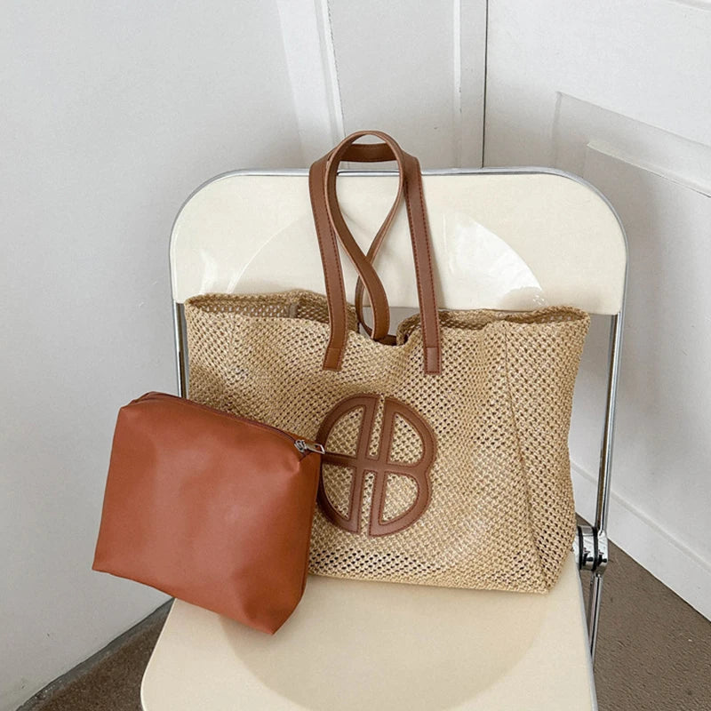 Straw Hollow Designer Casual Beach Bag