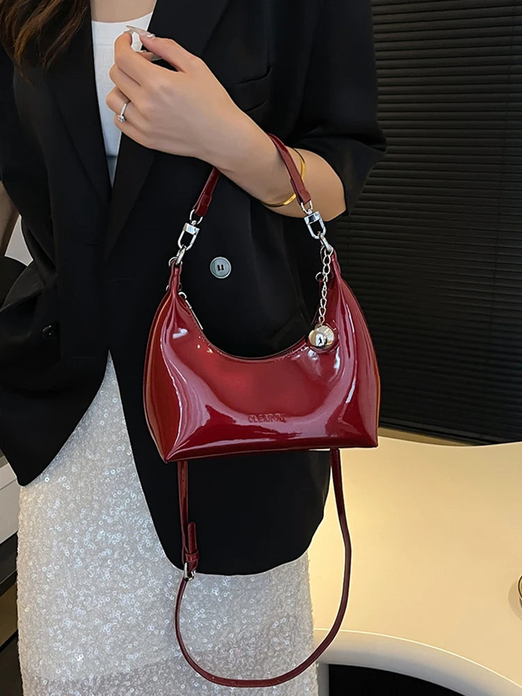 Shiny Forearm Bag With Zipper Shoulder Bag