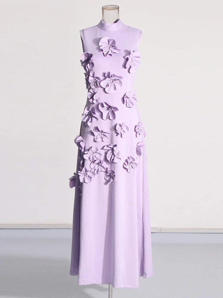 Monaliza - Sculptural Floral Maxi Dress for Elegant Flow