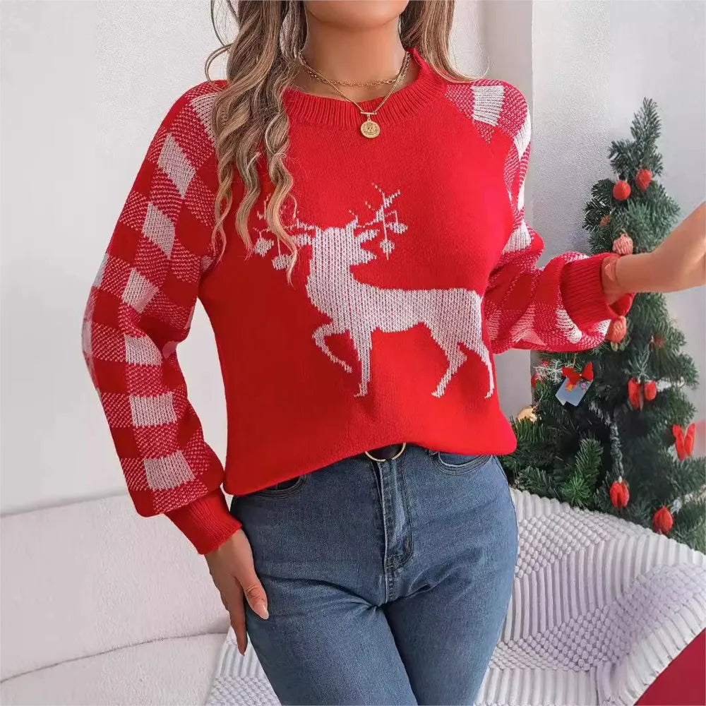 Loose Round Neck Knitted Christmas Pullover