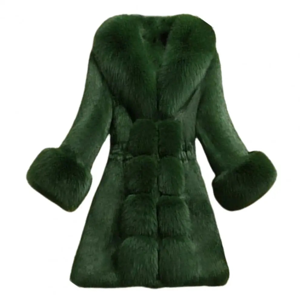 Lena long coat in faux fur with collar and cuffs