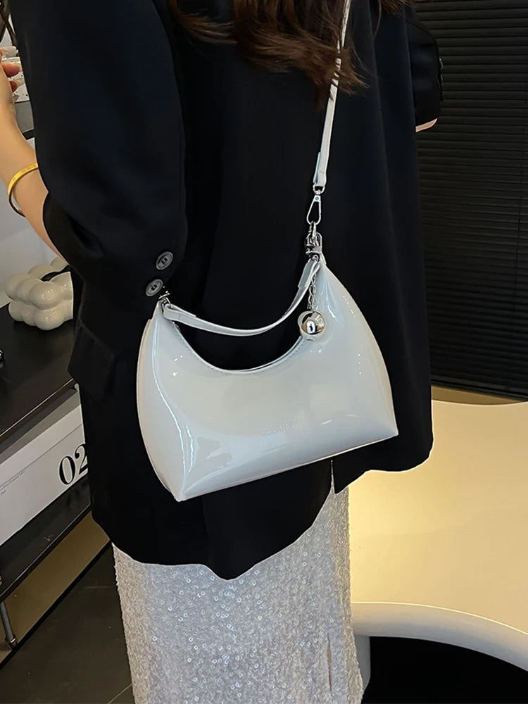 Shiny Forearm Bag With Zipper Shoulder Bag