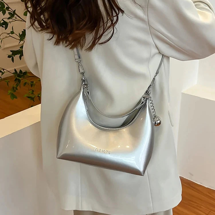 Shiny Forearm Bag With Zipper Shoulder Bag