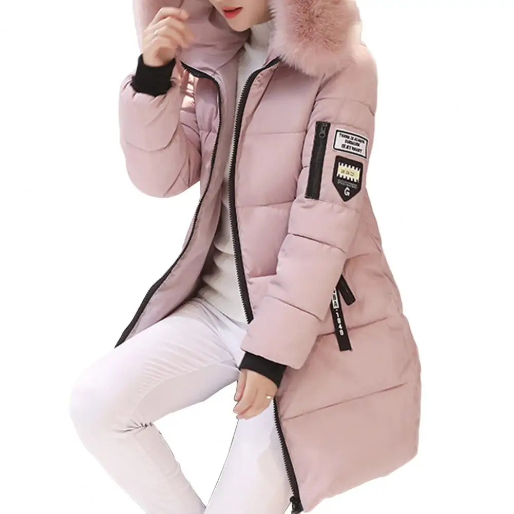 Zoe - Medium length jacket with hood, zipper, and pockets