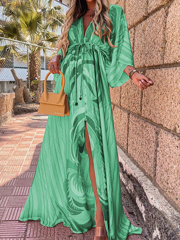 Selene - Elegant Printed Beach Cover-Up Dress