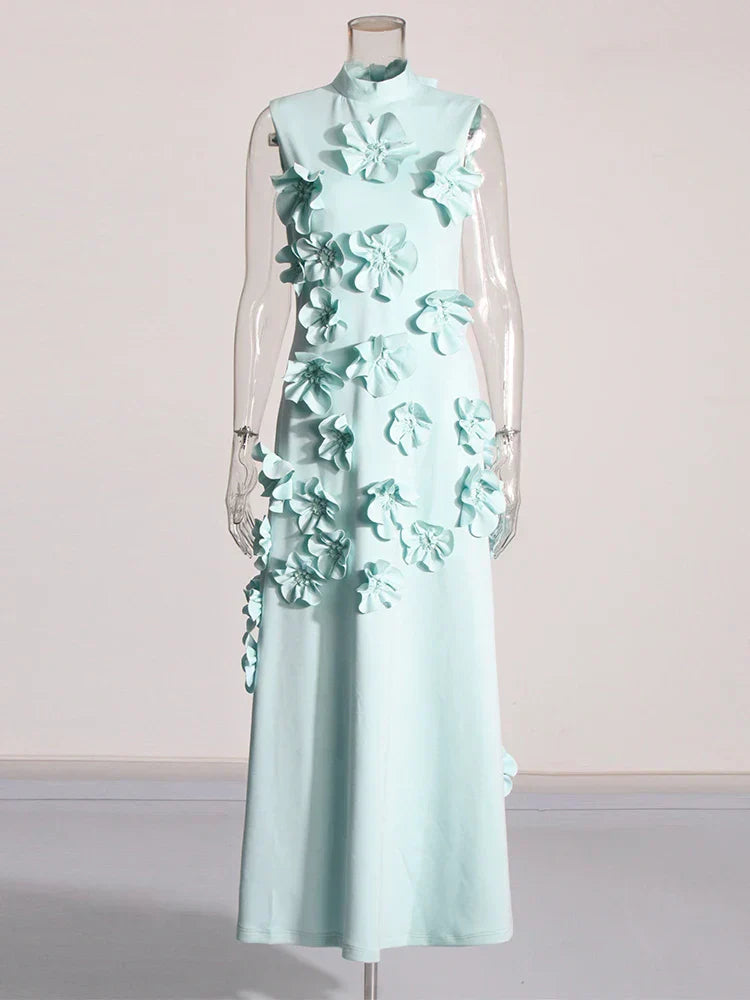 Monaliza - Sculptural Floral Maxi Dress for Elegant Flow