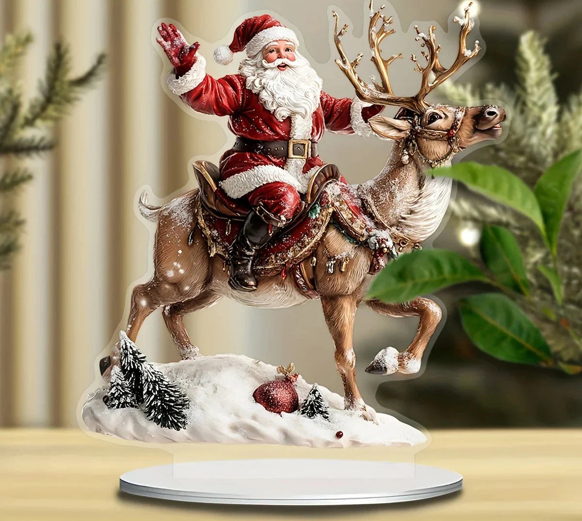 Santa Claus riding reindeer figurine