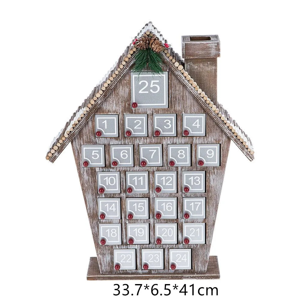 Wooden Advent Calendar With 25 Storage Drawers Christmas House Shaped