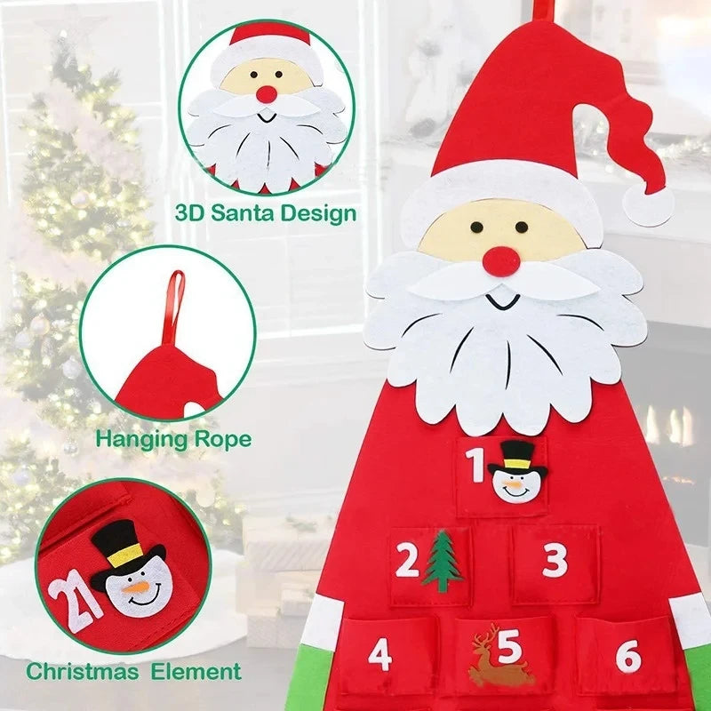 Felt Advent Calendar Fabric Christmas Hanging Pendant Santa Claus Ornaments