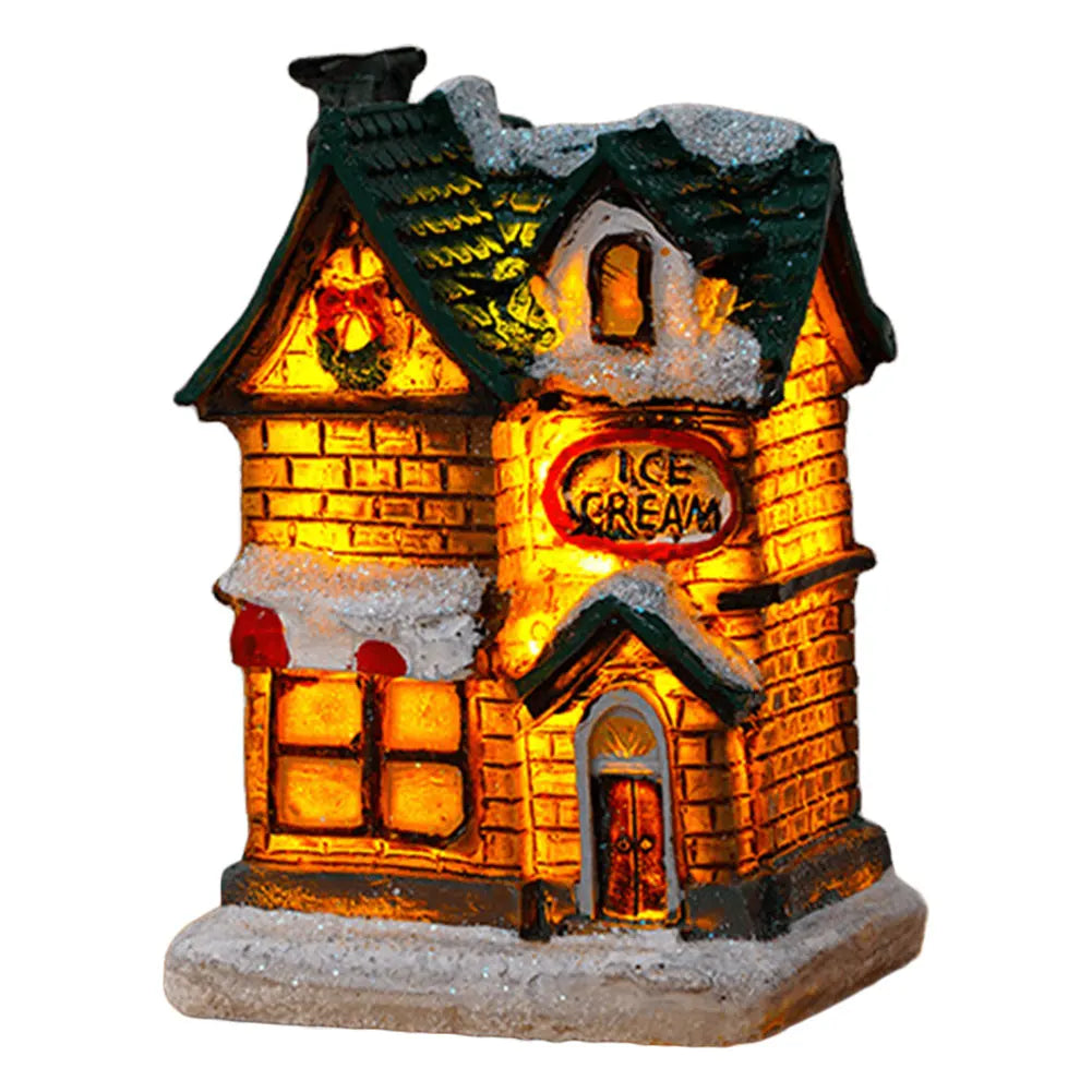 Illuminated holiday village house