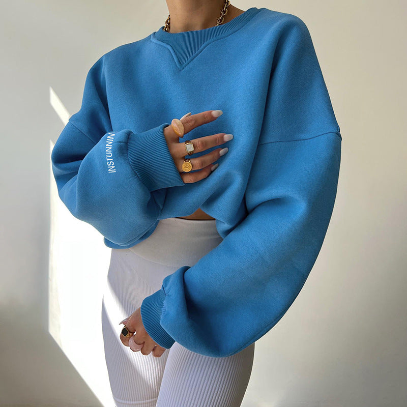 Mie - Oversized Long Sleeve Top with Round Neck