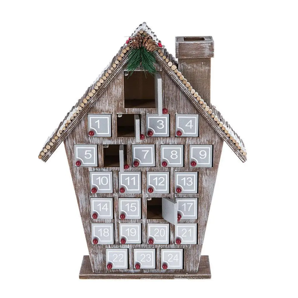 Wooden Advent Calendar With 25 Storage Drawers Christmas House Shaped