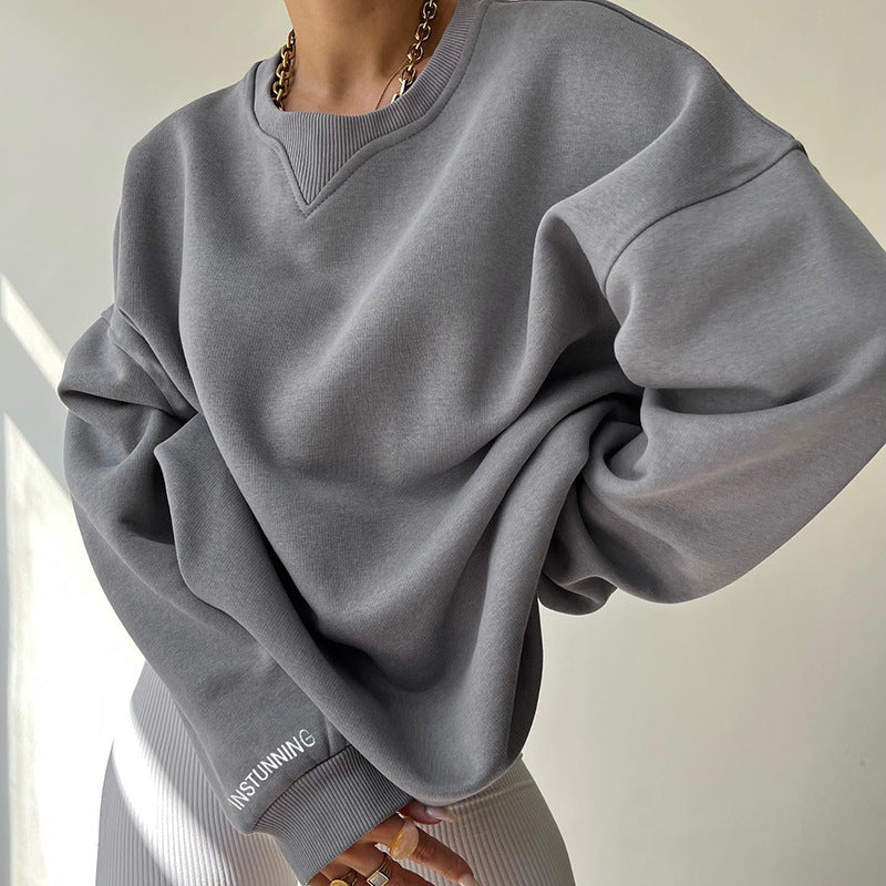 Mie - Oversized Long Sleeve Top with Round Neck