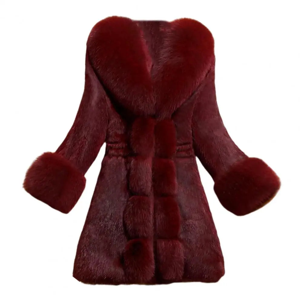 Lena long coat in faux fur with collar and cuffs