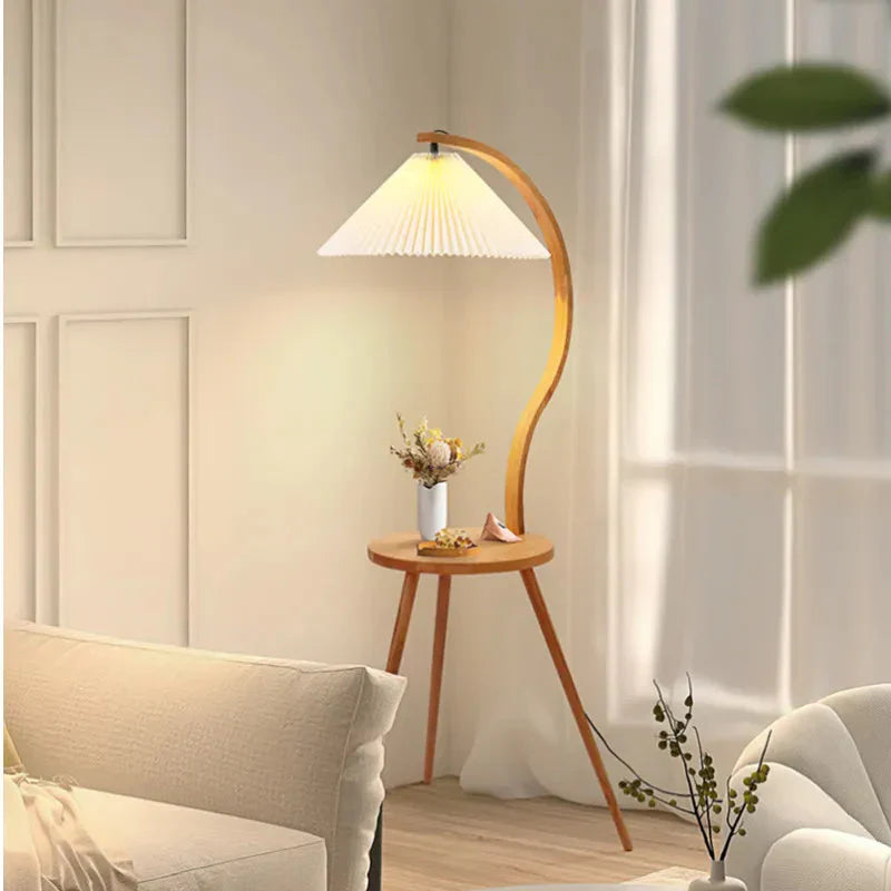 Minimalist wooden table lamp with a twist