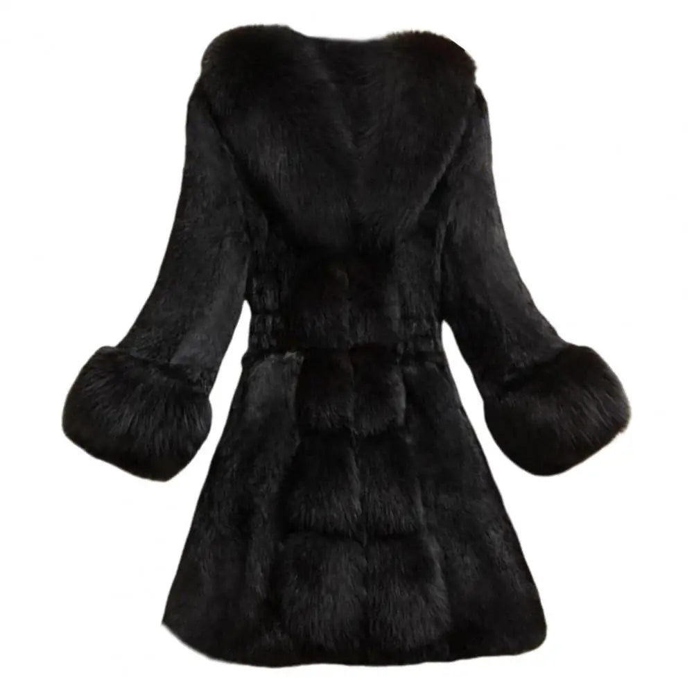 Lena long coat in faux fur with collar and cuffs